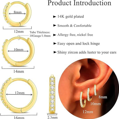 925 Sterling Silver Hoop Earrings for Women 14K Gold Plated Cubic Zirconia Small Huggie Hoops Minimalist Jewelry Gift for Her