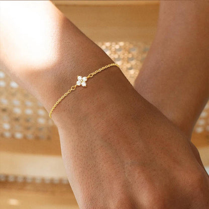 14K Gold/Silver Plated Flower Bracelets for Women Cubic Zirconia Four Clover Leaf Charm Dainty Bracelets Shiny Jewelry Gifts