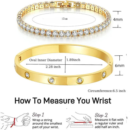 2Pcs/Set 18K Gold Plated Dainty Tennis Bracelets Love Bangle Bracelets 4/6mm Cubic Zirconia Classic Tennis Bracele for Women