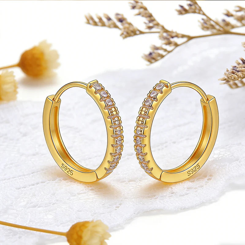 925 Sterling Silver Hoop Earrings for Women 14K Gold Plated Cubic Zirconia Small Huggie Hoops Minimalist Jewelry Gift for Her