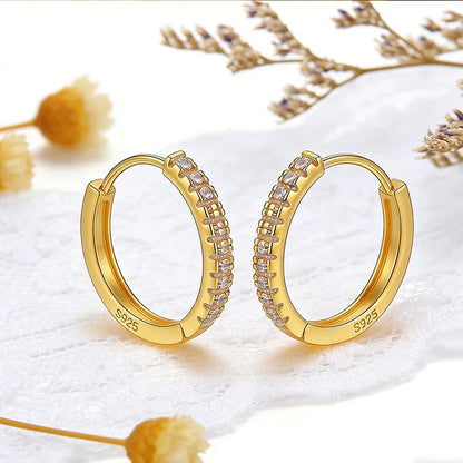 925 Sterling Silver Hoop Earrings for Women 14K Gold Plated Cubic Zirconia Small Huggie Hoops Minimalist Jewelry Gift for Her