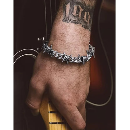Barbed Wire Chain Bracelets for Men Women Stainless Steel Thorn Cuban Link Chains Bracelet Adjustable Punk Emo Style Jewelry