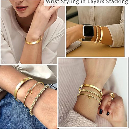 3Pcs Gold Stackable Bracelets Set for Women Dainty Knot Bangle Twisted Chain Bracelet Minimalist Steel Jewelry for Daily Wearing