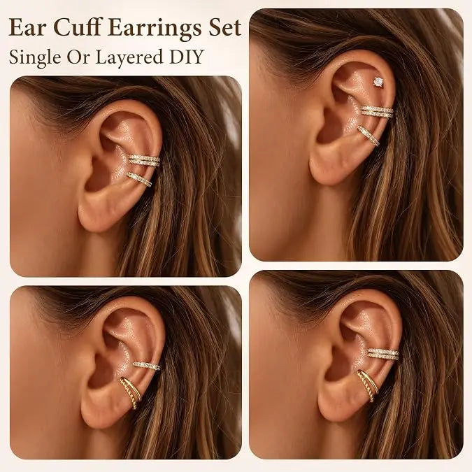 4PCS Ear Cuffs Non Piercing Adjustable Clip‑on Earrings Sparkling Zircon Cartilage Ear Clips Stackable Wear Jewelry for Women