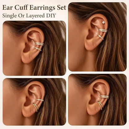 4PCS Ear Cuffs Non Piercing Adjustable Clip‑on Earrings Sparkling Zircon Cartilage Ear Clips Stackable Wear Jewelry for Women