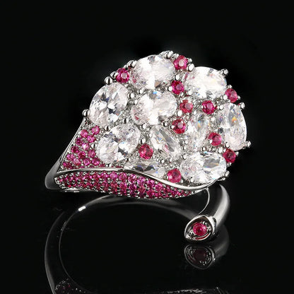 S925 Silver Multi-Color CZ Peacock Open Ring Fine Ruby Blue Kyanite Sparkling Adjustable Statement Ring for Women Jewelry Gifts