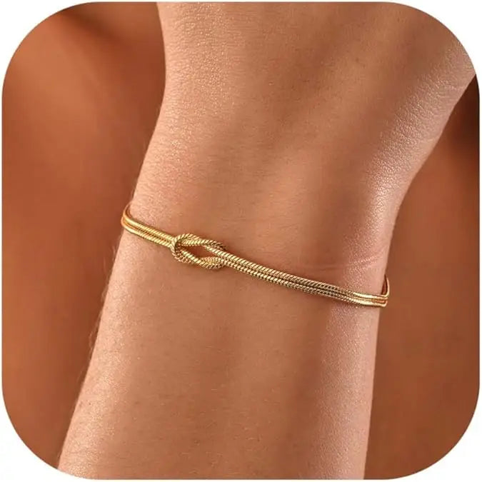 Matching Bracelets for Couples Best Love Knot 18K Gold Plated Herringbone Chain Bracelet Relationship Jewelry for Friend Dainty