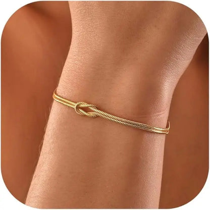 Matching Bracelets for Couples Best Love Knot 18K Gold Plated Herringbone Chain Bracelet Relationship Jewelry for Friend Dainty