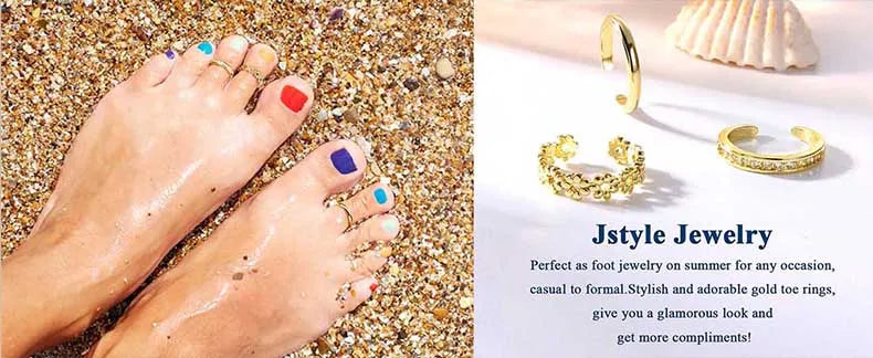 3PCS Filled Toe Rings Set for Women 14K Gold Plating Adjustable Simple CZ Flower Ring Summer Beach Jewelry