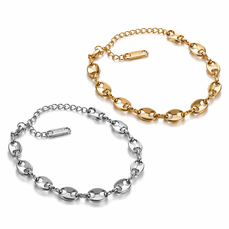 Stainless Steel Pig Nose Chain Bracelet for Men Women Oval Link Bracelet Minimalist Jewelry Gold Silver Color Bracelet Gift
