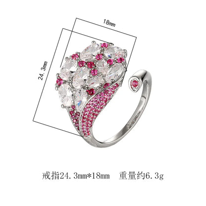 S925 Silver Multi-Color CZ Peacock Open Ring Fine Ruby Blue Kyanite Sparkling Adjustable Statement Ring for Women Jewelry Gifts