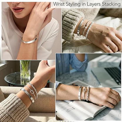 3Pcs Gold Stackable Bracelets Set for Women Dainty Knot Bangle Twisted Chain Bracelet Minimalist Steel Jewelry for Daily Wearing