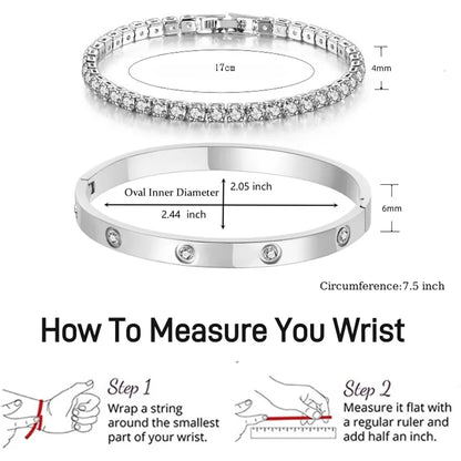 2Pcs/Set 18K Gold Plated Dainty Tennis Bracelets Love Bangle Bracelets 4/6mm Cubic Zirconia Classic Tennis Bracele for Women