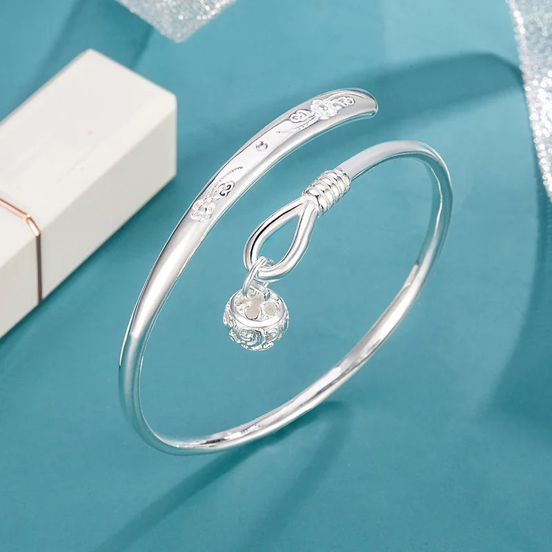 Dainty Bell Anklet Women 925 Silver Plated Engraved Floral Ankle Bracelet Boho Summer Beach Jewelry