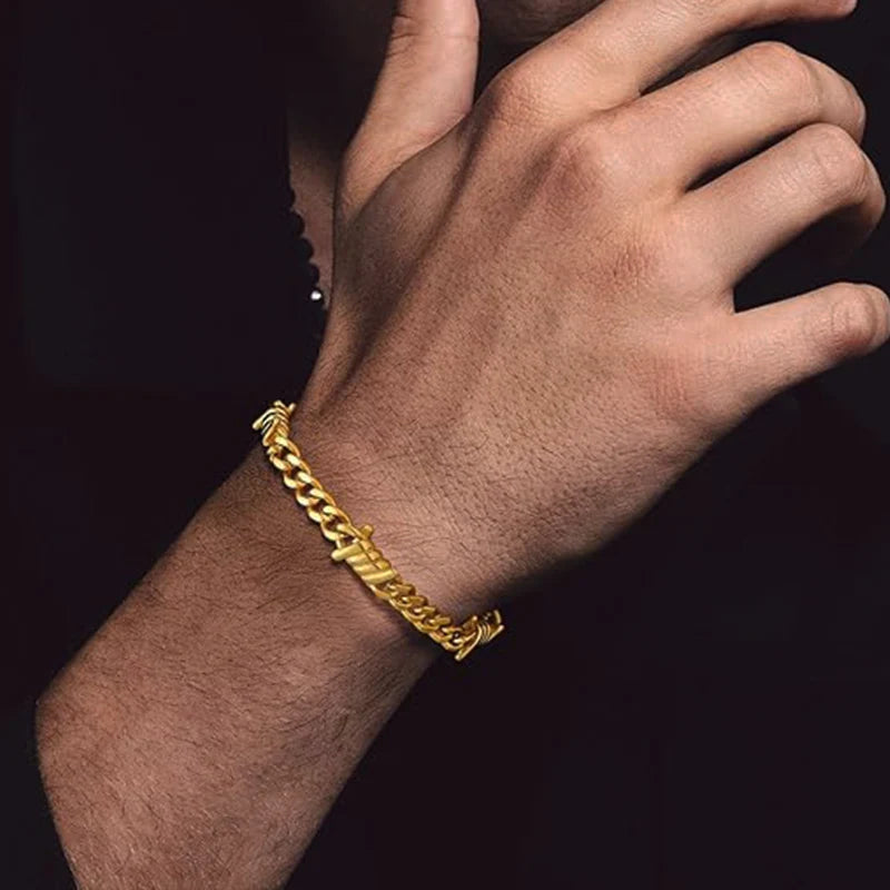 Barbed Wire Cuban Link Bracelet 18K Gold Plated Stainless Steel Gothic Punk Thorns Hand Chain Bracelet for Men Women Jewelry