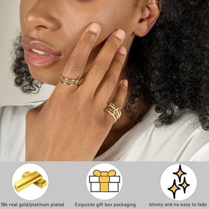 18K Gold Plated Interlocked Stackable Rings for Women Statement Ring Stack Set Gifts Cubic Zirconia Stacking Jewelry