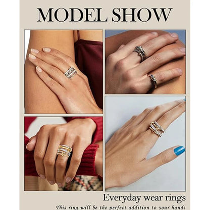 18K Gold Plated Interlocked Stackable Rings for Women Statement Ring Stack Set Gifts Cubic Zirconia Stacking Jewelry