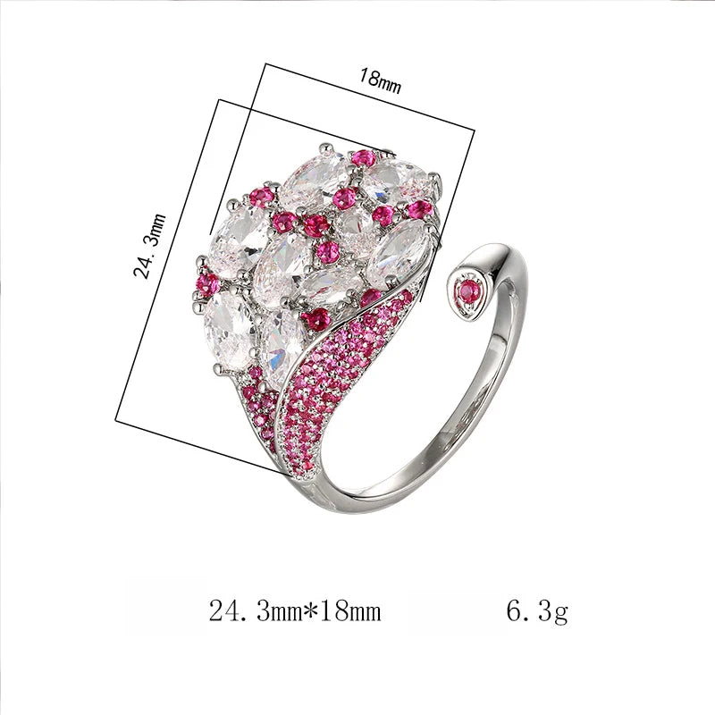 S925 Silver Multi-Color CZ Peacock Open Ring Fine Ruby Blue Kyanite Sparkling Adjustable Statement Ring for Women Jewelry Gifts