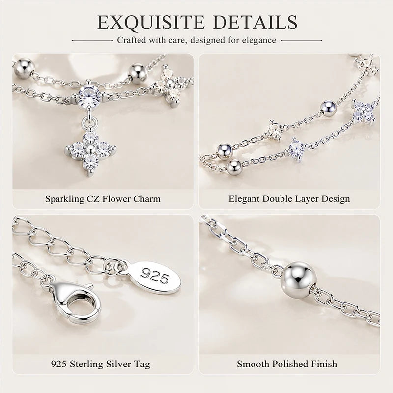 14K Gold Plated Clover Bracelet for Women Beaded Stackable Charm Bracelet Lucky Jewelry Gift