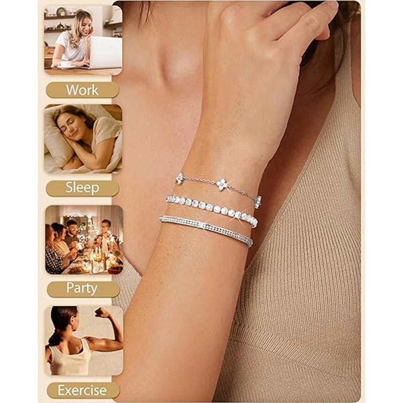 Shiny Crystal Stackable Bracelet for Women Dainty Clover Chain Square Zircon Bangle Stackable Adjustable Party Jewelry Gift