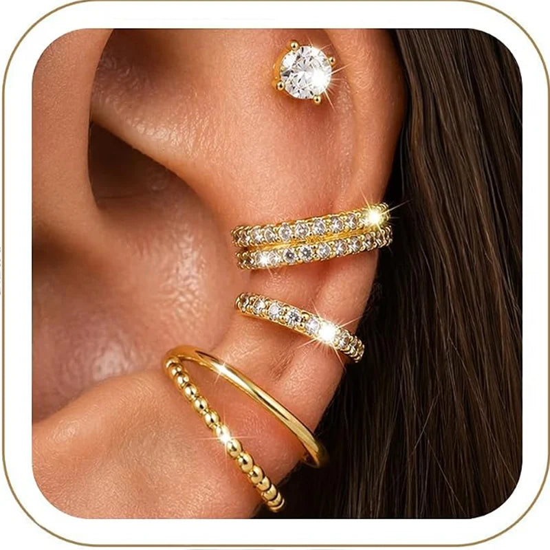 4PCS Ear Cuffs Non Piercing Adjustable Clip‑on Earrings Sparkling Zircon Cartilage Ear Clips Stackable Wear Jewelry for Women