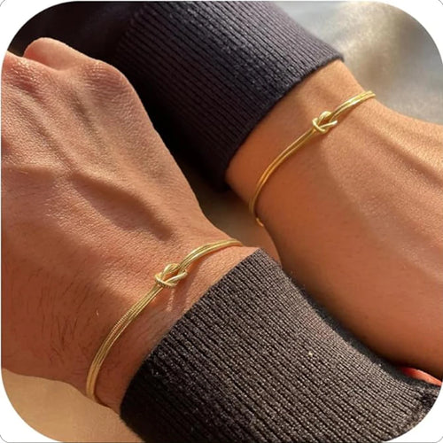 Matching Bracelets for Couples Best Love Knot 18K Gold Plated Herringbone Chain Bracelet Relationship Jewelry for Friend Dainty