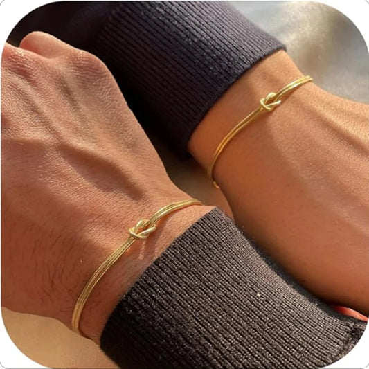 Matching Bracelets for Couples Best Love Knot 18K Gold Plated Herringbone Chain Bracelet Relationship Jewelry for Friend Dainty