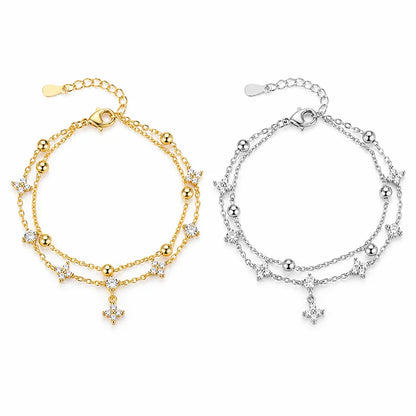 14K Gold Plated Clover Bracelet for Women Beaded Stackable Charm Bracelet Lucky Jewelry Gift
