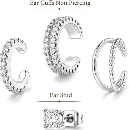 4PCS Ear Cuffs Non Piercing Adjustable Clip‑on Earrings Sparkling Zircon Cartilage Ear Clips Stackable Wear Jewelry for Women