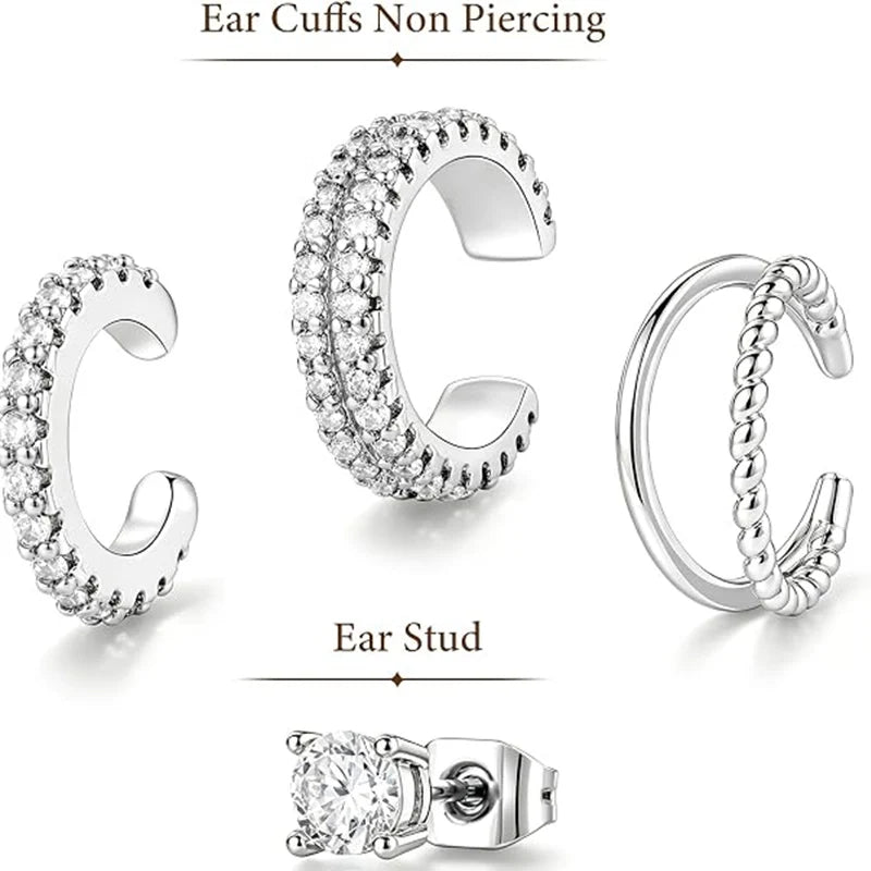 4PCS Ear Cuffs Non Piercing Adjustable Clip‑on Earrings Sparkling Zircon Cartilage Ear Clips Stackable Wear Jewelry for Women