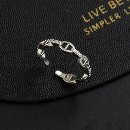 Oval Link D Letter Open Ring 14K Gold Plated Sparkling Zircon Minimalist Luxury Jewelry Adjustable Ring for Women Gift