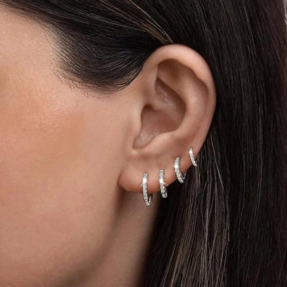 4 Pairs Small 925 Silver Plated CZ Hoop Earrings Set Cartilage Helix Sparkling Cubic Zirconia Huggie Hoops Earrings for Women