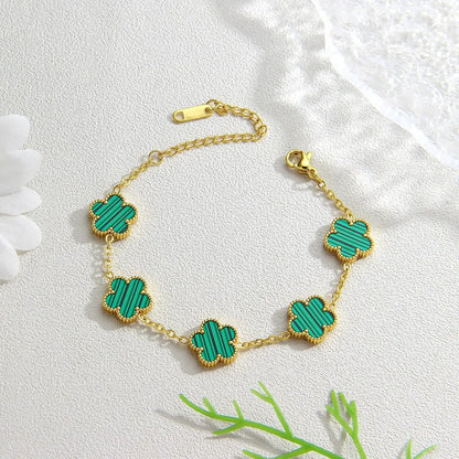18K Gold Plated Bracelets for Women-2Pcs Love Cubic Zirconia Lucky Five Leaf Link Bracelets Dainty Bangle Stack Jewelry Set Gift