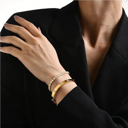 2Pcs/Set 18K Gold Plated Dainty Tennis Bracelets Love Bangle Bracelets 4/6mm Cubic Zirconia Classic Tennis Bracele for Women
