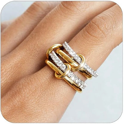 18K Gold Plated Interlocked Stackable Rings for Women Statement Ring Stack Set Gifts Cubic Zirconia Stacking Jewelry