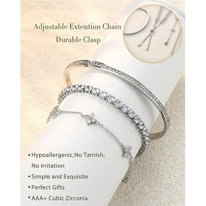 Shiny Crystal Stackable Bracelet for Women Dainty Clover Chain Square Zircon Bangle Stackable Adjustable Party Jewelry Gift