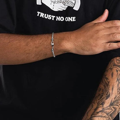 Punk Skull Rope Chain Bracelet Vintage Stainless Steel Woven Feather Carving Link Bracelet for Men Streetwear Jewelry
