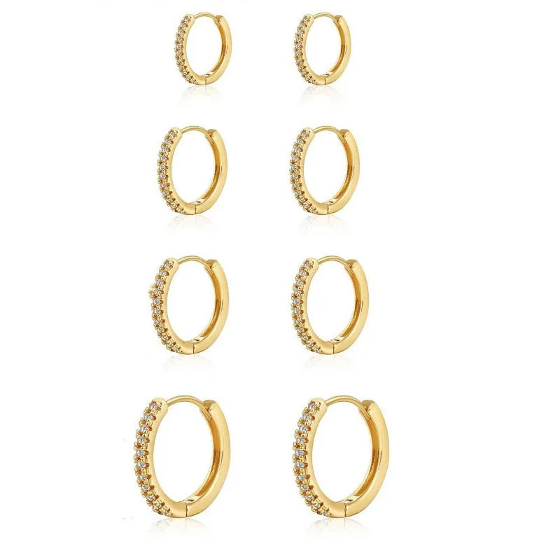 4 Pairs Small 925 Silver Plated CZ Hoop Earrings Set Cartilage Helix Sparkling Cubic Zirconia Huggie Hoops Earrings for Women