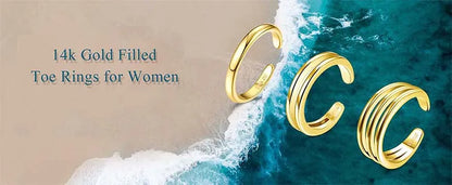 3PCS Filled Toe Rings Set for Women 14K Gold Plating Adjustable Simple CZ Flower Ring Summer Beach Jewelry
