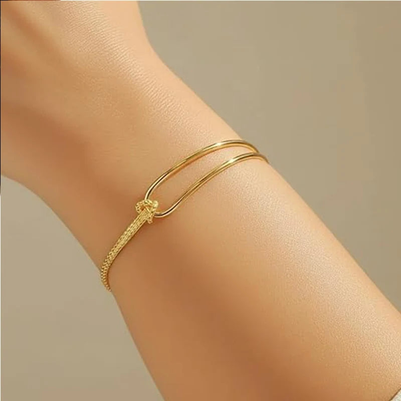 2/1pcs Matching Knot Bracelets Adjustable Double Chain Gold/Silver Plated Minimalist Bracelet for Friends Couples Jewelry Gifts