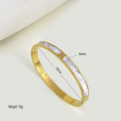 304 Stainless Steel Bangle Bracelet for Women White Shell Inlaid CZ Crystal Open Cuff Bangle Waterproof No Fade Daily Jewelry
