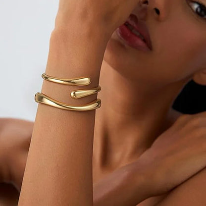 18K Gold Plated Hand Bracelets Bangle for Women Trendy Open Chunky Twist Cuff Bracelet Non Tarnish Waterproof Jewelry Gift