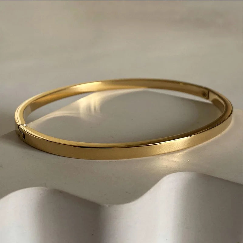 18K Gold Plated Oval Bracelet for Women Jewelry Trendy Love Bangle Stackable Friendship Bracelets Christmas Birthday Gifts