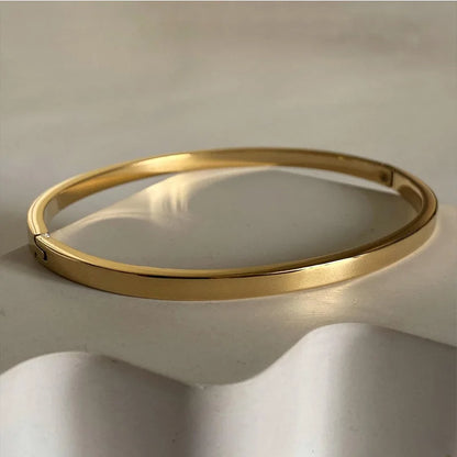 18K Gold Plated Oval Bracelet for Women Jewelry Trendy Love Bangle Stackable Friendship Bracelets Christmas Birthday Gifts