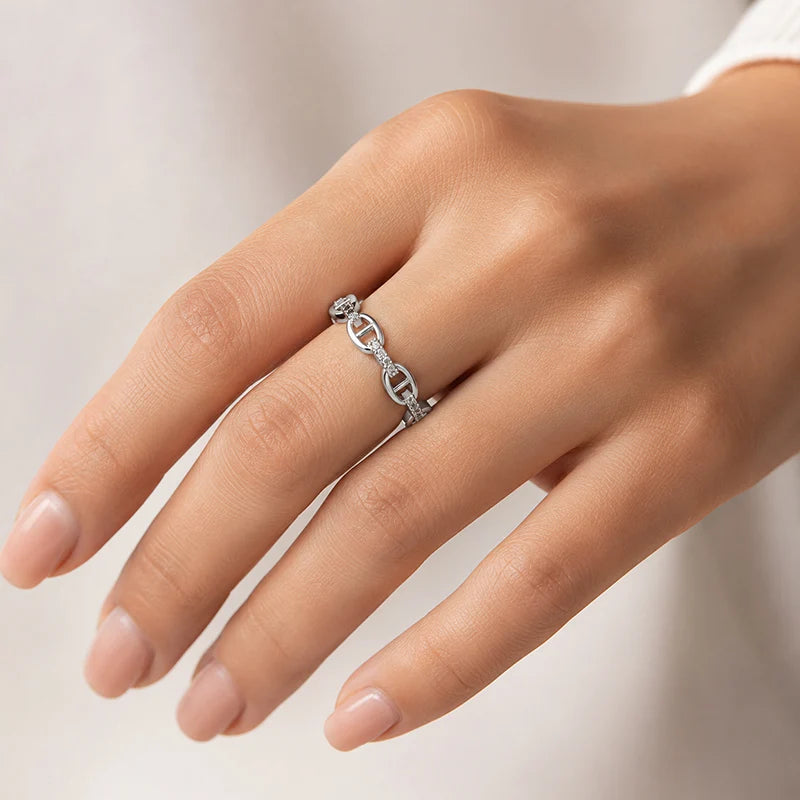 Oval Link D Letter Open Ring 14K Gold Plated Sparkling Zircon Minimalist Luxury Jewelry Adjustable Ring for Women Gift
