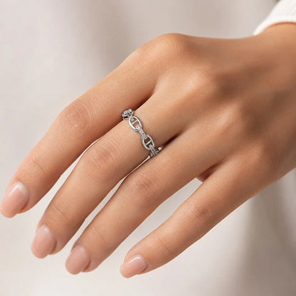 Oval Link D Letter Open Ring 14K Gold Plated Sparkling Zircon Minimalist Luxury Jewelry Adjustable Ring for Women Gift
