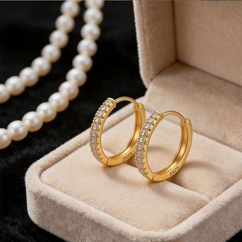 925 Sterling Silver Hoop Earrings for Women 14K Gold Plated Cubic Zirconia Small Huggie Hoops Minimalist Jewelry Gift for Her