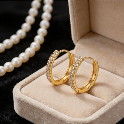 925 Sterling Silver Hoop Earrings for Women 14K Gold Plated Cubic Zirconia Small Huggie Hoops Minimalist Jewelry Gift for Her