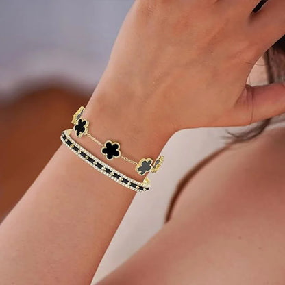 2Pcs Stackable Gold Bracelet Set for Women Cubic Zirconia Tennis Bracelet 18K Gold Plated Flower Bracelet Set Trendy Gifts
