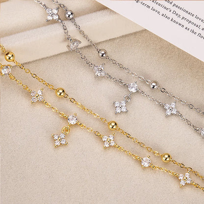 14K Gold Plated Clover Bracelet for Women Beaded Stackable Charm Bracelet Lucky Jewelry Gift